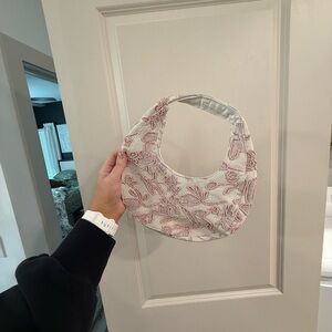 Floral Embroidered Women's Bag - Pink and White